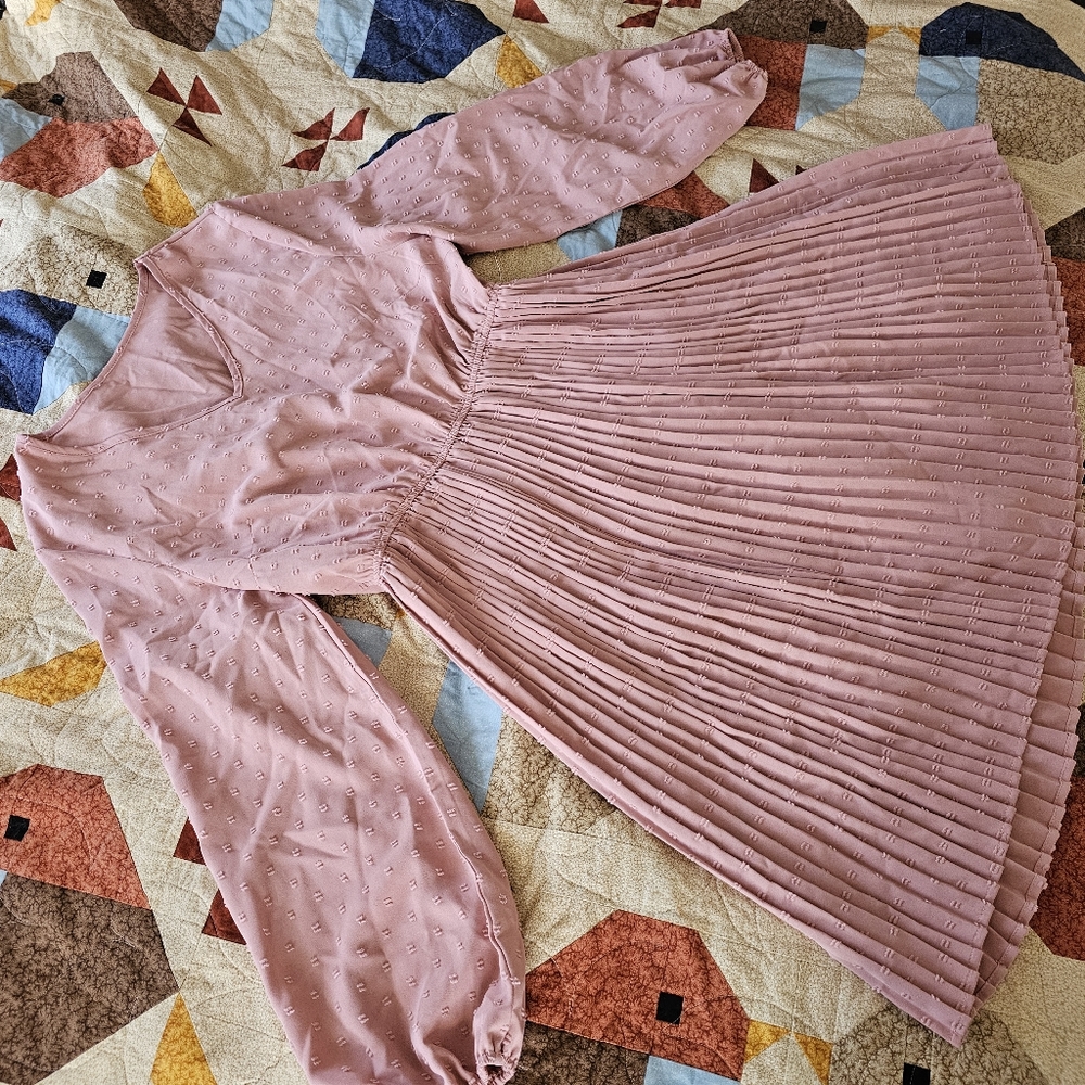 Solid Swiss Dot A-line Dress  dusty pink